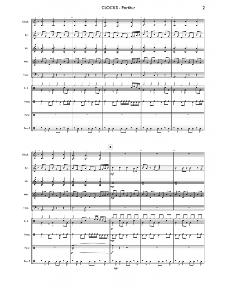 Clocks - arr. Daniel Locher - HITS in PERCUSSION. Partition pour ensemble de percussions.